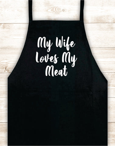 My Wife Loves My Meat Apron Kitchen Cook Grill Bake BBQ Barbeque Chef Men Women Mom Dad Family Food Gift Funny Noodles