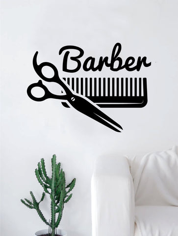 Barbershop Logo V3 Wall Decal Home Decor Art Sticker Vinyl Bedroom Room Quote Barber Haircut Shop Scissors Comb