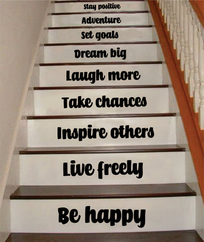 Be Happy Live Freely Stairs Quote Wall Decal Sticker Room Art Vinyl Family Home House Staircase Dream Inspirational Love Health Dream Adventure