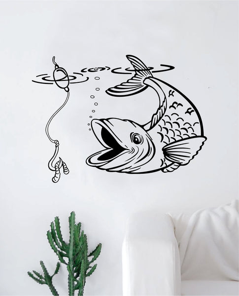 Dream Big - Fishing Fish Caught Fish Hook Silhouette Drawing Art Vinyl Wall  Art Sticker Decal Home Kids Recreational Fishing Bedroom Fishing Boys Girls  Décoration Design Decor Size (40x24 inch) : 