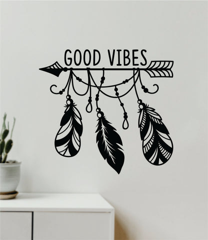 Good Vibes Feathers Arrow Quote Wall Decal Sticker Vinyl Art Decor Bedroom Room Boy Girl Baby Nursery Positive Boho