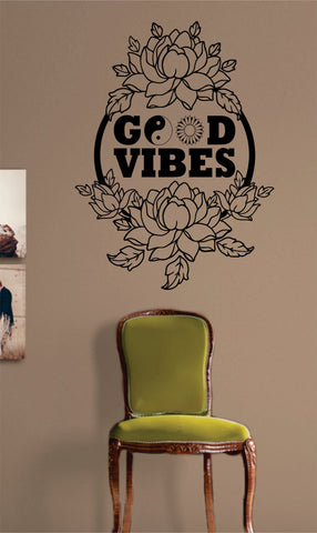 Beautiful Flowers and Good Vibes Design Decal Sticker Wall Vinyl - boop decals - vinyl decal - vinyl sticker - decals - stickers - wall decal - vinyl stickers - vinyl decals