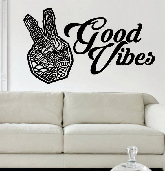 Peace Sign Hand Good Vibes Design Quote Decal Sticker Wall Vinyl – boop  decals
