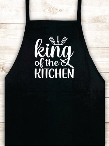 King of the Kitchen V2 Apron Heat Press Vinyl Bbq Barbeque Cook Grill Chef Bake Food Kitchen Funny Gift Men Women Dad Mom Family Cookout