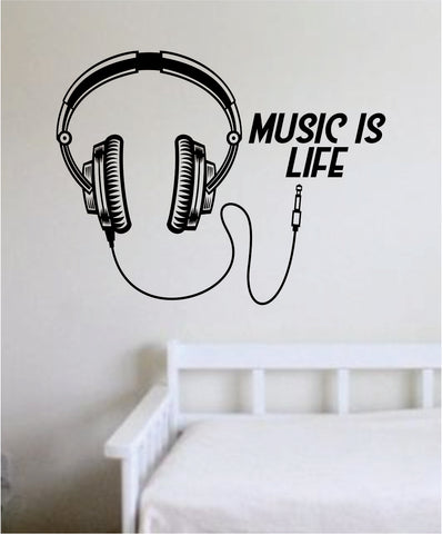 Music is Life Headphones Wall Decal Sticker Vinyl Art Bedroom Living Room Decor Teen