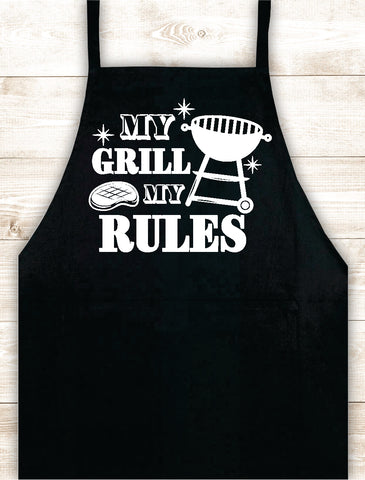 My Grill My Rules Apron Heat Press Vinyl Bbq Barbeque Cook Grill Chef Bake Food Kitchen Funny Gift Men Women Dad Mom Family Cookout