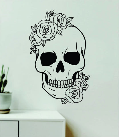 Skull Flowers Wall Decal Home Decor Vinyl Sticker Art Bedroom Room Girls Boys Modern Boho Nature Inspirational Cute Tattoo