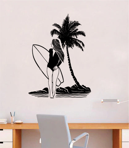 Surfer Girl V2 Decal Sticker Wall Vinyl Art Home Room Decor Travel Adventure Inspirational Nautical Ocean Beach Sports