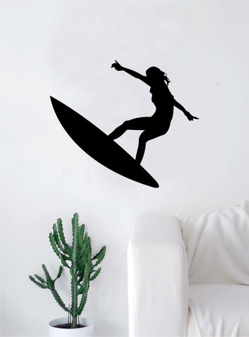 Surfer Girl V3 Decal Sticker Wall Vinyl Art Home Room Decor Room Bedroom Teen Sports Surf Board Surfing Ocean Beach Waves Good Vibes