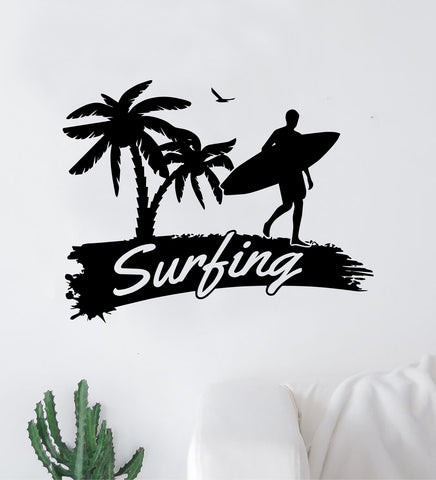 Surfing V3 Wall Decal Home Decor Art Sticker Vinyl Bedroom Boy Girl Teen Sports Surfboard Ocean Beach Palm Trees Surf