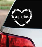 Aquarius Barb Wire Heart Car Decal Bumper Sticker Truck Mirror Window Windshield Girls Zodiac Horoscope Emo Goth Blegh