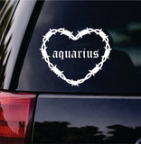 Aquarius Barb Wire Heart Car Decal Bumper Sticker Truck Mirror Window Windshield Girls Zodiac Horoscope Emo Goth Blegh