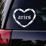 Aries Barb Wire Heart Car Decal Bumper Sticker Truck Mirror Window Windshield Girls Zodiac Horoscope Emo Goth Blegh