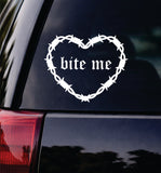 Bite Me Barb Wire Heart Car Decal Bumper Sticker Truck Mirror Window Windshield Girls Emo Goth Blegh