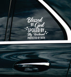 Blessed By God Spoiled By My Husband Car Decal Bumper Sticker Vinyl Truck Mirror Window Windshield Girls