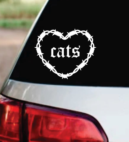 Cats Barb Wire Heart Car Decal Bumper Sticker Truck Mirror Window Windshield Girls Emo Goth Blegh
