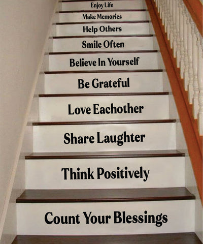 Count Your Blessings Stairs V2 Quote Wall Decal Sticker Room Art Vinyl Family Peace Happy Home House Staircase Mom Stairway Inspirational