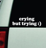 Crying But Trying Car Decal Truck Mirror Window Windshield Bumper Sticker Men Girls Meme Funny