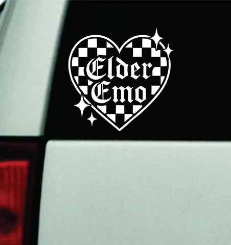 Elder Emo Checker Heart Car Decal Truck Mirror Window Windshield Bumper Sticker Men Girls Blegh Hardcore Metal Goth