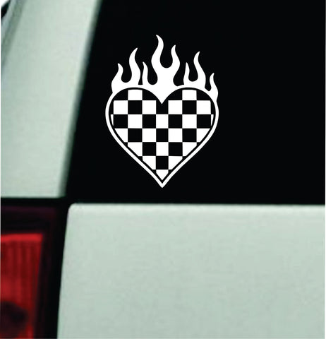 Flaming Checker Heart Car Decal Truck Mirror Window Windshield Bumper Sticker Men Girls Funny Meme