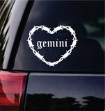 Gemini Barb Wire Heart Car Decal Bumper Sticker Truck Mirror Window Windshield Girls Zodiac Horoscope Emo Goth Blegh