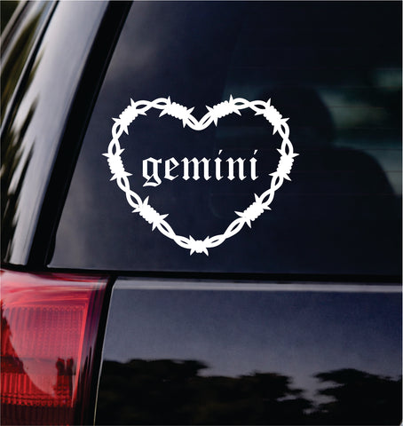 Gemini Barb Wire Heart Car Decal Bumper Sticker Truck Mirror Window Windshield Girls Zodiac Horoscope Emo Goth Blegh