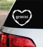 Gemini Barb Wire Heart Car Decal Bumper Sticker Truck Mirror Window Windshield Girls Zodiac Horoscope Emo Goth Blegh