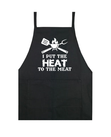 I Put The Heat To The Meat Apron Kitchen Cook Grill Bake BBQ Barbeque Chef Men Women Mom Dad Family Food Gift Funny