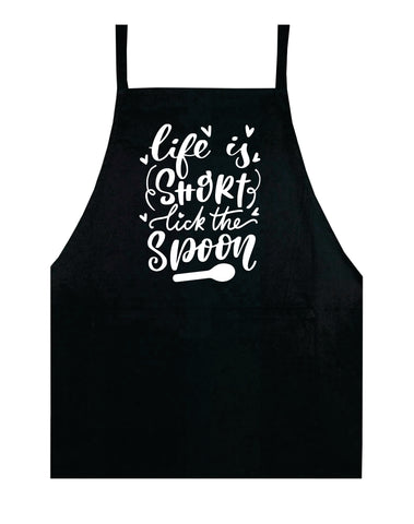 Life Is Short Lick The Spoon Apron Bbq Barbeque Cook Grill Chef Bake Food Funny Gift Men Girls Mom Dad Gift