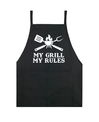 My Grill My Rules V2 Apron Kitchen Cook Grill Bake BBQ Barbeque Chef Men Women Mom Dad Family Food Gift Funny