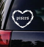 Pisces Barb Wire Heart Car Decal Bumper Sticker Truck Mirror Window Windshield Girls Zodiac Horoscope Emo Goth Blegh