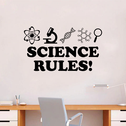 Science Rules Wall Decal Sticker Vinyl Art Home Room Decor Teacher School Scientist Chemistry Classroom Lab Class