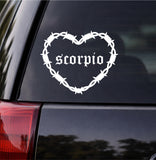 Scorpio Barb Wire Heart Car Decal Bumper Sticker Truck Mirror Window Windshield Girls Zodiac Horoscope Emo Goth Blegh