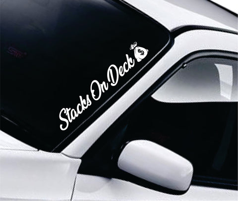 Stacks On Deck Car Decal Truck Window Windshield Mirror Banner JDM Sticker Vinyl Men Blue Collar