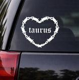 Taurus Barb Wire Heart Car Decal Bumper Sticker Truck Mirror Window Windshield Girls Zodiac Horoscope Emo Goth Blegh