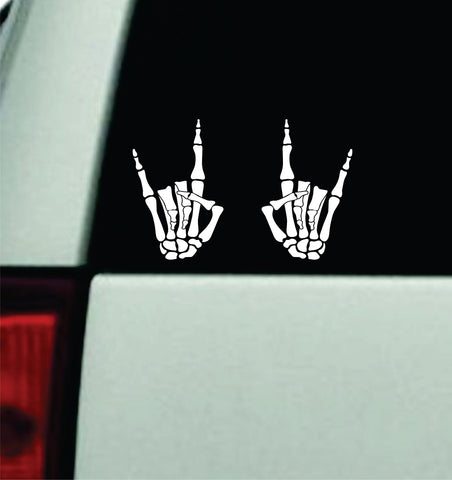 Two Rock On Skeleton Hands Car Decal Truck Mirror Window Windshield JDM Bumper Sticker Vinyl Quote Men Girls Emo Music Hardcore Blegh Mosh