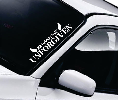 Unforgiven V2 Car Decal Truck Window Windshield JDM Banner Sticker Vinyl Quote Men Automobile Street Racing Broken Heart Club Japanese Speedhunter