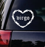 Virgo Barb Wire Heart Car Decal Bumper Sticker Truck Mirror Window Windshield Girls Zodiac Horoscope Emo Goth Blegh