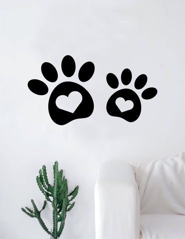 2 Dog Paw Print Hearts Decal Sticker Wall Vinyl Art Home Decor Teen Doggy Puppy Vet Adopt