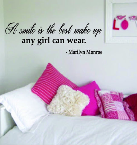 A Smile Is the Best Make up Marilyn Monroe Quote Decal Sticker Decor Wall Vinyl Art Girl Lady Woman