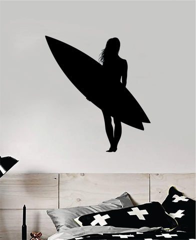 Surfer Girl V3 Wall Decal Sticker Bedroom Room Vinyl Art Home Sticker Decor Teen Nursery Inspirational Sports Kids Teen Boy Surf Beach Ocean Adventure