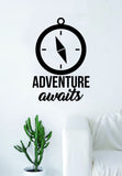 Adventure Awaits v8 Compass Quote Wall Decal Sticker Bedroom Living Room Art Vinyl Beautiful Inspirational Travel Mountains Trees Wanderlust