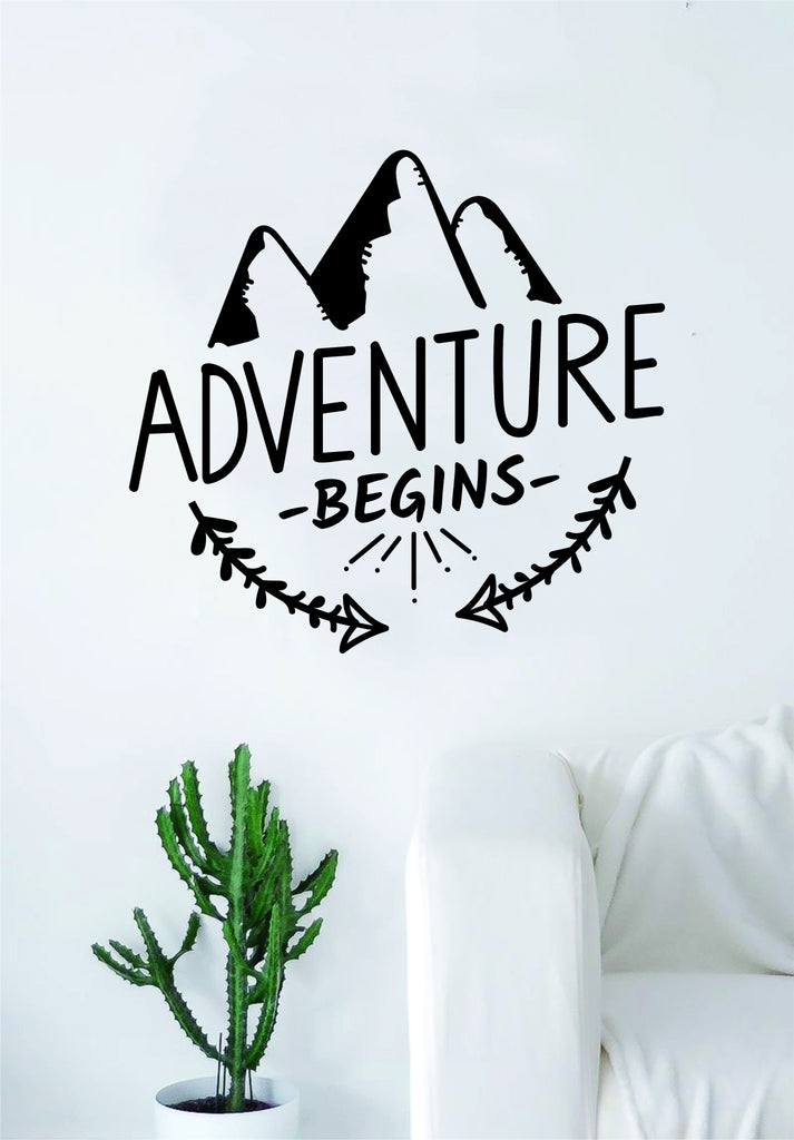 Adventure Begins Mountains Quote Wall Decal Sticker Bedroom Living Roo ...