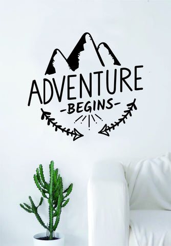 Adventure Begins Mountains Quote Wall Decal Sticker Bedroom Living Room Art Vinyl Beautiful Inspirational Travel Wanderlust