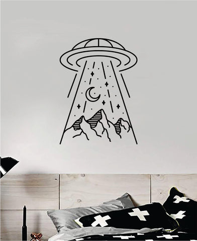 Alien Abduction UFO Decal Sticker Wall Vinyl Art Home Decor Space Aliens Funny Teen Kids Mountains Moon