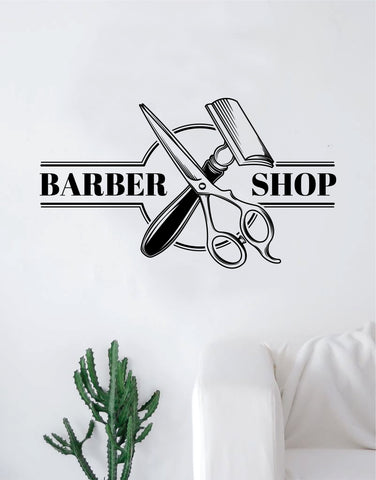 Barbershop Logo V2 Wall Decal Home Decor Art Sticker Vinyl Bedroom Room Quote Barber Haircut Shop Scissors Comb