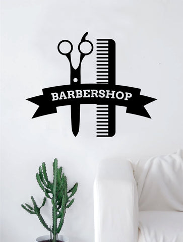 Barbershop Logo V4 Wall Decal Home Decor Art Sticker Vinyl Bedroom Room Quote Barber Haircut Shop Scissors Comb