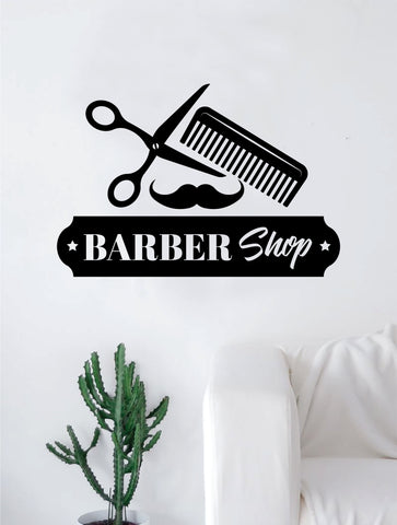 Barbershop Logo V5 Wall Decal Home Decor Art Sticker Vinyl Bedroom Room Quote Barber Haircut Shop Scissors Comb Mustache