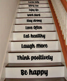 Be Happy Think Positively Stairs V2 Quote Wall Decal Sticker Room Art Vinyl Family Home House Staircase Dream Inspirational Love