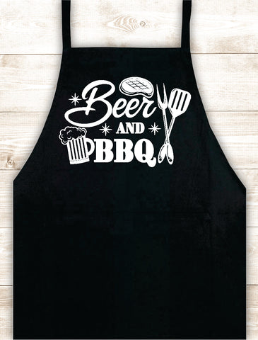 Beer and BBQ Apron Heat Press Vinyl Bbq Barbeque Cook Grill Chef Bake Food Kitchen Funny Gift Men Women Dad Mom Family Cookout
